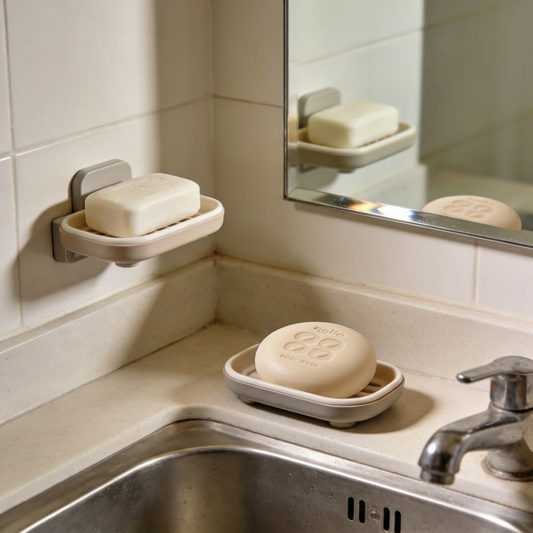 Un savon solide et un savon solide nolla sur un porte-savon